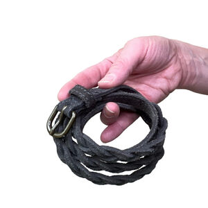 Club Monaco Gray Suede Leather Braided Skinny Belt Size M/L fits 31-35” Waist